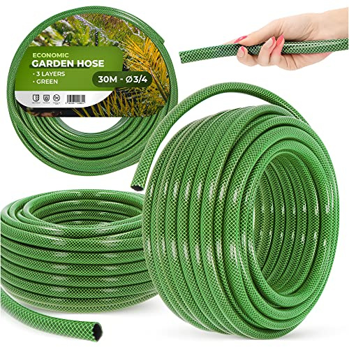 Instalguru Gartenschlauch 3/4 30m Grün 3-lagig UV-Beständig Formstabiler Flexibler Gartenschlauch Bewässerung Gartenarbeit Autowäsch Panzerschlauch