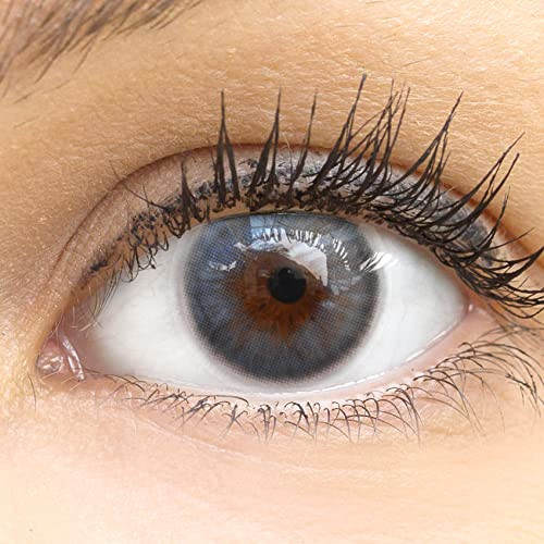 Glamlens lentilles de couleur bleu naturelles colorées très haute opacité Bianco Blue + étuis à lentilles de contact - 1 paire (2 pièces) - 90 Jours - sans correction - 0,00 Dioptries