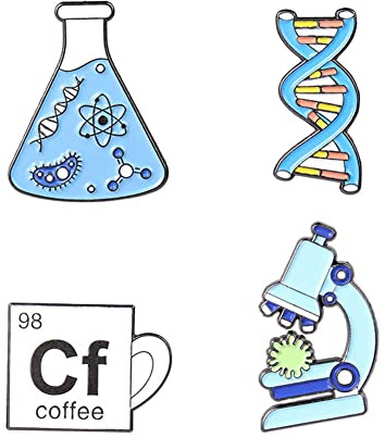 4 spille scientifiche microscopio becher chimico strumento molecolare spille tazza di caffè distintivi pin bag vestiti bavero distintivo gioielli regalo personalizzato bambino studenti scienziato