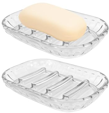 AMUONTY 2 Pack Soap Dish Holder for Bar Soap, Bathroom Soap Dishes Bar Soap Holder Tray, Soap Dishes for Shower Bathroom, Kitchen Sink Soap Dish, Clear