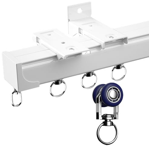 Schwerlast Gardinenschiene Vorhangschiene (Weiß Gardinenschiene, 50-600cm) Deckenbefestigung Mit Zubehör,für Raumtrenner, Duschvorhangstange, Innenlaufschiene für Vorhänge, Aluminium Gardinenschiene (