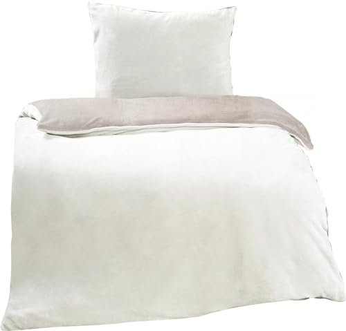 Moon Ropa de cama de cachemira, 135 x 200/80 x 80 cm, reversible, de felpa, color blanco y gris topo