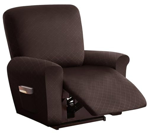 Sesselbezug Relaxsessel Stretchhusse für Relaxsessel 4-Teilig,Stretch Sesselschoner für Relaxsessel mit Taschen,Elastisch Sesselbezug Waschbar für Fernsehsessel Liege Sessel -Coffee Color||1 Seater