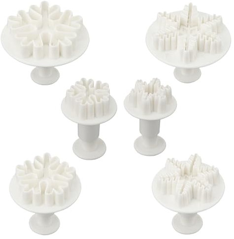 6 Stück Fondant Ausstecher Schneeflocken Ausstecher Weihnachten Ausstechformen Keksausstecher mit Auswerfer DIY Weihnachtsausstecher Essbar Tortendeko Schneeflocken Deko Set