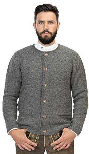 Cardigan da uomo di alta qualità in lana – elegante giacca tradizionale bavarese, cardigan e pantaloni in pelle giacca grigio Niklas, grigio chiaro, L