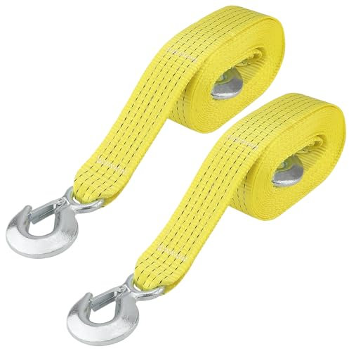 SHEUTSAN Abschleppseil mit Haken, 5 cm x 6 m, 500 kg, Abschleppkabel, Abschleppgurt für Fahrzeug-Recovery, Schleppen, Fixierung von Ladung, Gelb, 2 Stück