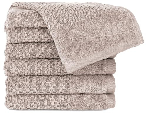 Pure Label Gästehandtuch 6er-Pack 30x50cm aus 100% Baumwolle - Stein | 100% Baumwolle, weich & saugstark - Waschbar bis 60∘C, trocknergeeignet