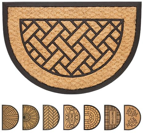OLIVO.shop | Felpudo de coco trenzado y goma, alfombra para entrada de casa, media luna, 40 x 60 cm, diseño 8