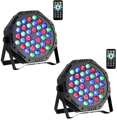 2 Pack/ 36 LED Stage Lights DJ Party RGB DMX Control Uplighting with Remote Control for Birthday Christmas Bar Dance Decoration