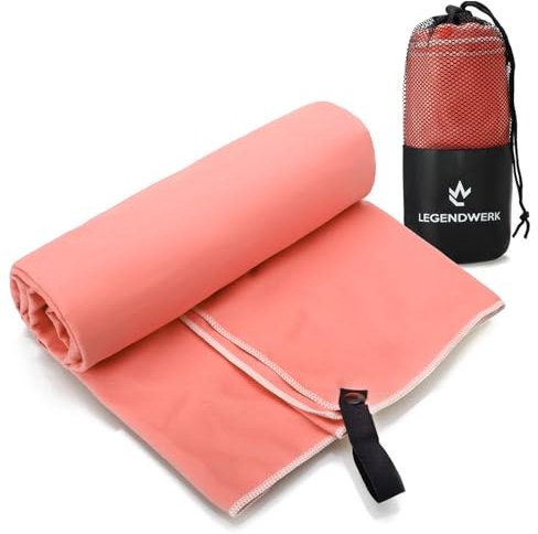 Legendwerk® Toalla de Microfibra 160x80 cm – Ligera y de Secado rápido – Ideal para Gimnasio, Sauna, Playa y Viaje – con Lazo y Bolsa – compacta y Absorbente