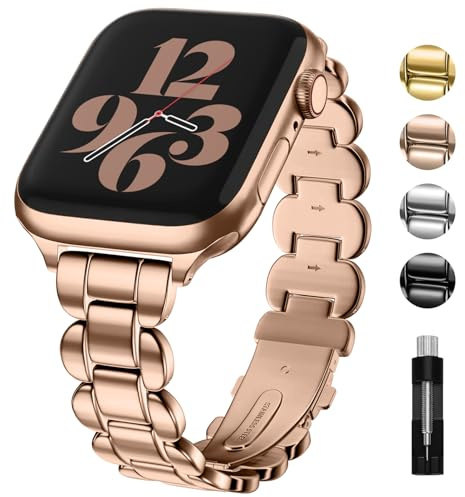 Fullmosa Metal Straps Compatible with Apple Watch Series 10 42mm, 9/8/7 41mm, SE2/SE/6/5/4 40mm, 3/2/1 38mm for Women, Rose Gold