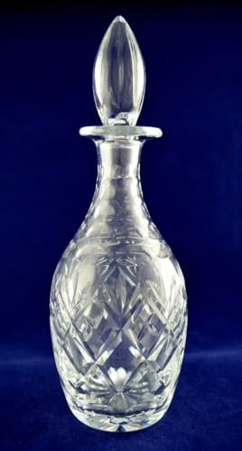 Royal Doulton Georgian Pattern Cut Tall Round Wine Decanter Crystal Glass Height 31.5 cm Made in England