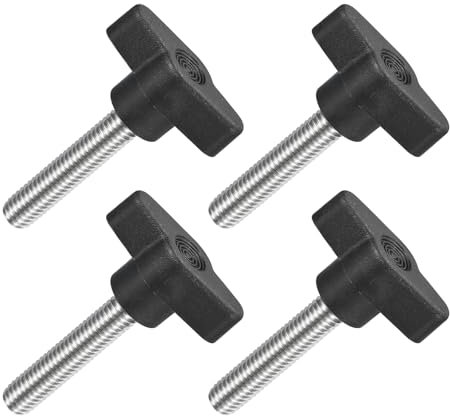 QUARKZMAN M8 x 40mm Tornillos Moleteados, 4pcs Perillas de Ala en T Rosca Macho de Acero Inoxidable 304 Tuerca Pomo de Mango Asas Ajustables Sujeción Manual para Máquina, Negro, 36mm Ancho