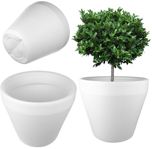 KADAX Großer Blumentopf, Durchmesser 39 cm, Blumenkübel aus Kunststoff, Übertopf, Pflanzkübel für Innen und Außen, Pflanztopf, Blumenübertopf (Weiß)