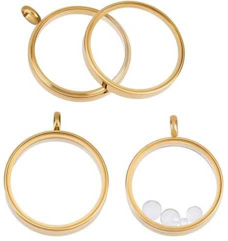 Beebeecraft 1 Box 2 Medaillon Anhänger Aus Glas 18 Karat Vergoldet 304 schwimmende Runde Klare Bilderrahmen Anhänger Aus Edelstahl Für Erinnerungsbilder Halsketten Schmuckherstellung DIY