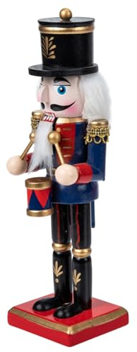 Cabilock 25cm Blue Drum Nutcracker Soldier Christmas Nutcracker Ornament Wooden Xmas Decoration for Home Holiday Display