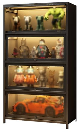 Glasvitrine Standvitrine Schwarz für Sammlerstücke Neugier und Trophäenschrank Modernes Glasregal für Wohnzimmer Arbeitszimmer 70 x 35 x 106,2 cm Grau