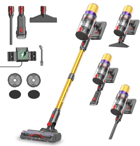 Aodebiao V16 Aspiradora sin Cable 55Kpa/600W/80Mins, Aspirador Escoba sin Cable con Pantalla Táctil LED, Modo Automático, Aspirador Inalámbrico Antienredo para Suelo Alfombra Pelos de Animales