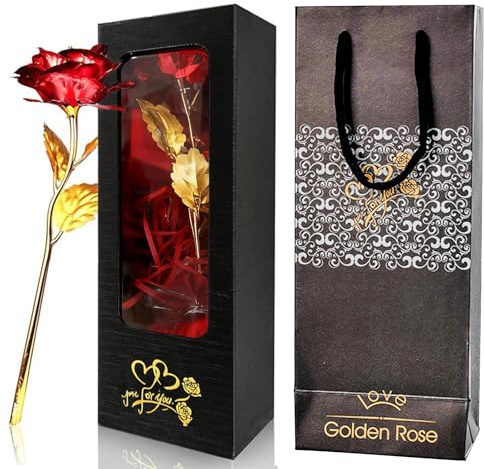 iuiiaii Eternal Gold Forever Flower Birthday Gifts for Women, Glitter Roses Artificial Rose Flowers Elegant Design, Valentines Gifts for Her Mother's Day Birthdays and Anniversaries