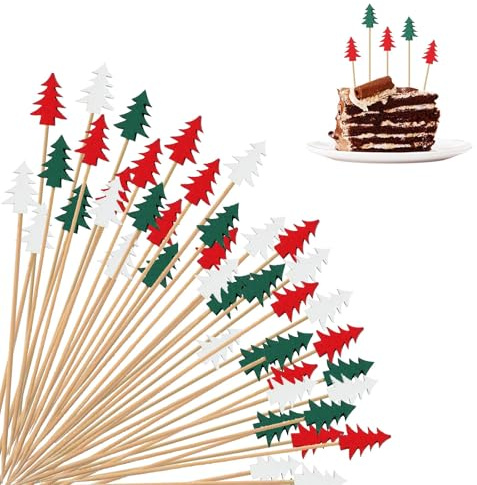 GTYARYUA Pics à Cocktail de Noël, 100 PCS Pic Aperitif Noel, Bâtonnets à Cocktailen Sapin de Noë, Pique Aperitif Noel, Brochettes à Cocktail d'arbre de Noël, pour Cocktail Fruits Christmas Party (B)