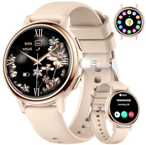 FITFLEX 2026 Montre Connectée Femme, Smartwatch Femme avec Appel Bluetooth, 1,26 HD Écran, 400mAh Batterie, Lampe Torche/120+Modes Sportifs/Calories/Fréquence Cardiaque, Android iOS Montre Fitness