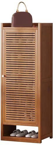 Moderno armario de almacenamiento de zapatos de madera con estantes ajustables, puertas con persianas, diseño independiente para entrada y pasillo, elegante (marrón/negro)