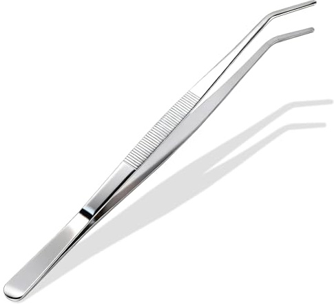 Pinzas de acero inoxidable pinzas de punta curvada pinzas extralargas de 30 cm con punta de precisión para acuario, jardinería, cocina, trabajo industrial, laboratorio