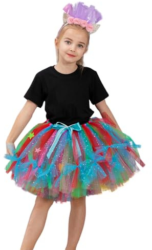 Jupe en tulle arc-en-ciel pour fille - Mini jupe de ballet - Pour enfant - Tulle colorée - Tutu - Pour fête, danse, ballet, carnaval, rouge, 8-10 ans