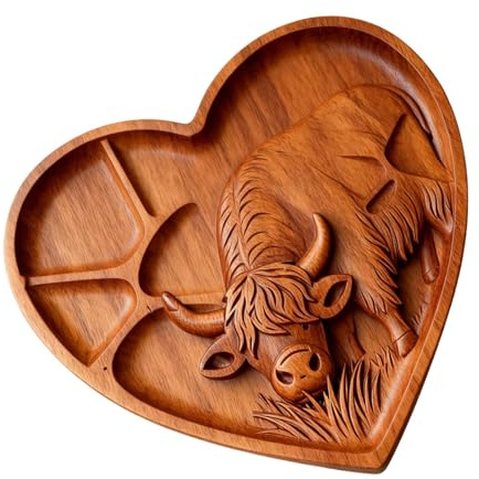 Assiette de charcuterie -Plat Alimentaire en Bois | Assiette D'apéritif de Ferme en Forme de Vache, Plateau de Boeuf Highland pour Nourriture Snacks Fruits Viande Maison Fête Banquet Réunion Famille