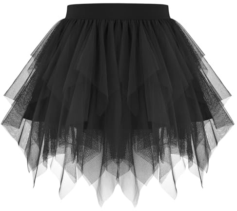 WHIPPY Tulle Skirt for Women Irregular Layered Mesh Tulle Tutu Skirt Short A-Line Ladies Tulle Skirt for Halloween Dancing Party Daily, Black, XL