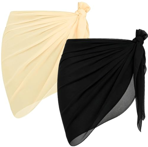 Kiiwah 2 st Pareo Sea Dam, Sarong Täcker Kjolar, Bikiniöverdrag Multipurpose Beach Wrap, Chiffong Kort Baddräkt Täcker För Semester Party Strandkläder