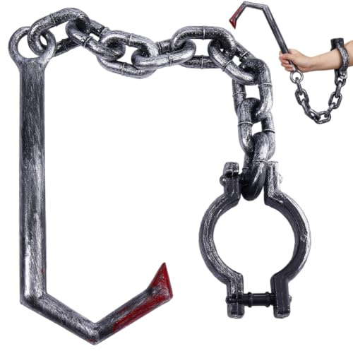 SOFPLATE 1 Unidad de 83.5cm /32.87 Pulgadas Accesorio de Halloween Grillete de Plástico para Muñeca con Cadena de Hoz Accesorio de Disfraz Negro Accesorios de Disfraz de Carnicero para Cosplay Fiesta