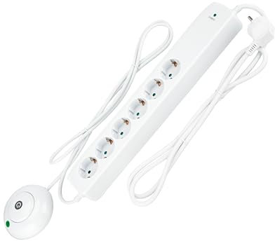 REV Steckdosenleiste - Mehrfachsteckdose 6-Fach, beleuchteter Fußschalter, 1,4m Kabel, 3500W, weiß