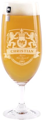 Herz & Heim® Pilsglas mit Bierwappen inkl. Gratis Gravur des eigenen Namens und Jahres zum Vatertag oder Weihnachten