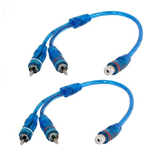 OUHL RCA Y Adapter Connector 1 Female to 2 Male, Car Audio RCA Splitter Adapter Cable, Blue (2 Pack)