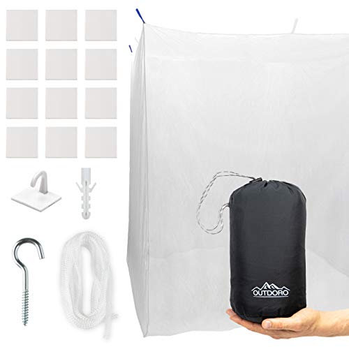 Outdoro Moskitonetz Kastenform inklusive Klebehaken für Reise und Zuhause - extra-groß für Doppelbett & Einzelbett