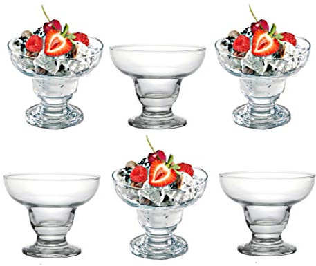 GK Global Kitchen Glass Dessert Bowls Sundae Ice Cream Cups Set Of 6 Short Stemmed Prawn Cocktail Glasses Footed Appetiser Fruit Salads Pudding Dishes Footed Cocktail Bowls