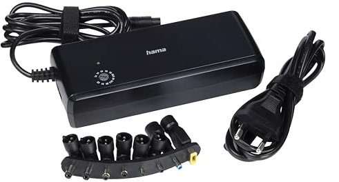 Hama 90W Chargeur Rapide Universel pour PC Portable 12-22V - [8 Adaptateurs] [Protection Contre la surchauffe & sur-tensions] [Temoin LED] Noir