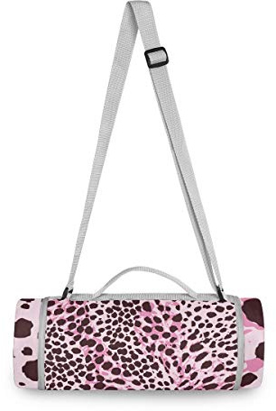 BEUSS Rosa Leopard Abstrakten Druck Picknickdecke wasserdicht Kreative Runde Picknick-Matte Kampierende Strand Yoga Decken Matten im Freien Faltbar Leicht Matte Decke mit Tragegriff(148cm x 148cm)