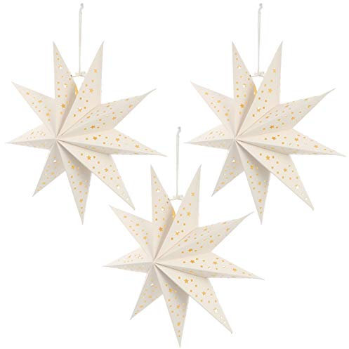 FRCOLOR 3pcs Paper Star Lantern Lampshade Hanging Christmas Star Ornaments Hanging Lamp Snowflakes Decorations Wedding Birthday Party Home Decorations White 35cm
