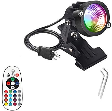 WeFoonLo 1pcs Outdoor 6W RGB LED Clip on Light Water Resistant Adjustable Desk Stand Spotlight Lamp Signboard Blackboard Lighting with Plug and Remote Control (Multi-Colored)