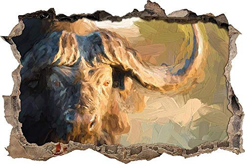 KAIASH 3D Wandsticker Kaffernbüffel mit kräftigen Hörnern Kunst Pinsel Effekt Wanddurchbruch im 3D Look Wand oder Türaufkleber Wandsticker Wandtattoo Wanddekoration 92x62cm