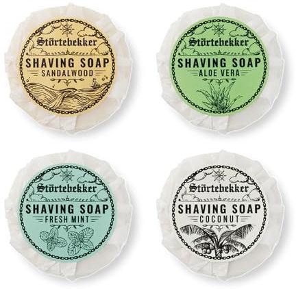 Störtebekker® Premium Rasierseife Probierset - Sandelholz, Kokos, Minze, Aloe Vera - Handgefertigt - Perfekt für die Rasur mit Rasierhobel & Rasurmesser - Vegane Rasierseifen Damen & Herren - 70g x 4