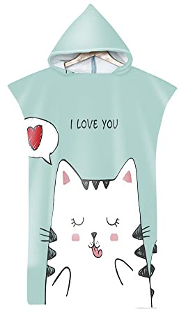 FANSU Surf Poncho de Bain Poncho de Plage, Unisexe Microfibre sans Manches Peignoir de Piscine Serviette pour Adulte Femmes et Hommes Serviette à Changement (75x110cm,Chat Miaou)