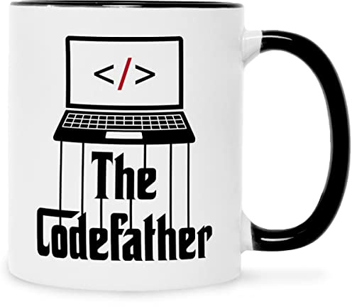 GRAVURZEILE Bedruckte Tasse mit Spruch - The Codefather - Geschenk für IT Techniker - Kaffeebecher für Programmierer & Informatiker - Geschenke für Itler Nerds Geeks - Farbe: Schwarz & Weiß