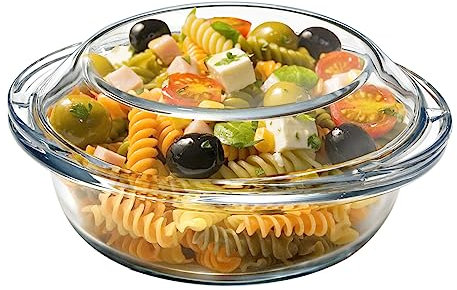 NUTRIUPS Mini cacerola de vidrio con tapa de vidrio, utensilios redondos de vidrio aptos para horno con asas (mini -0,5 L)