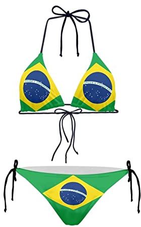 Biyejit - Bikini da donna 2 pezzi, sexy, scollato, a triangolo, con spalline sottili, costumi da bagno, Bandiera del Brasile, M