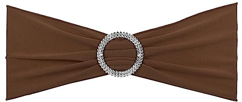PATIKIL 14x5 Estiramiento Silla Fajas Lazos, 10 Paquete Elástico Silla Bandas Fajas con Hebilla Deslizador para Boda Banquete Decoraciones, Claro Marrón