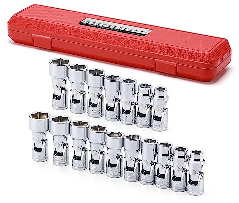 MIXPOWER 17-teiliges 3/8-Zoll-Antrieb, Universalgelenk-Steckschlüsselsatz, 6-Punkt, SAE & metrisch, 10-19 mm, 3/8-Zoll-3/4 Zoll, Dreh-Stecknuss mit flexiblem Wobble, CR-V Schlaggrad