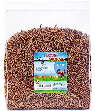 I LOVE WORMS Torkade svarta soldatfluga larver (5 pund), 100 % naturlig icke-GMO, behandling för kycklingar, mer kalcium kycklingfoder än målmaskar
